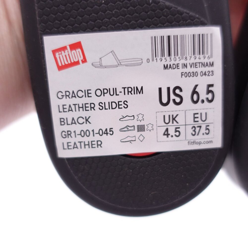 FitFlop Women's Gracie Opul-Trim Leather Slides Size 6.5 Black Slip On - Picture 8 of 8
